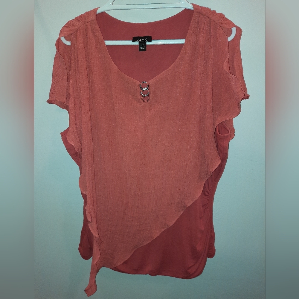 Alyx Women's Tank Top with Assymetric Cold Shoulder Overlay Rust Size 2x EUC